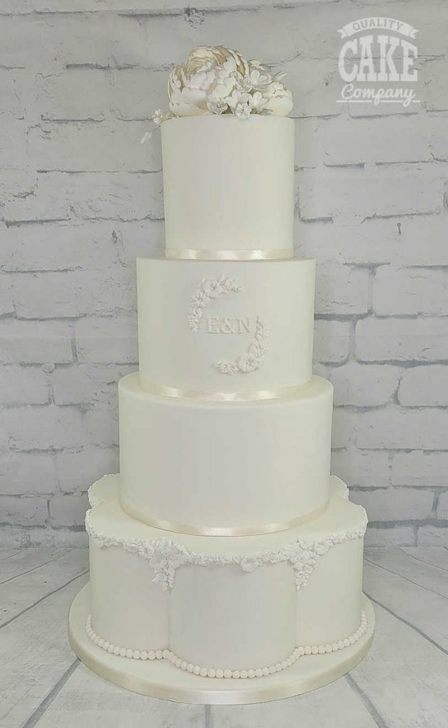 Classic all white petal tier simple elegant four tier wedding Tamworth West Midlands Staffordshire