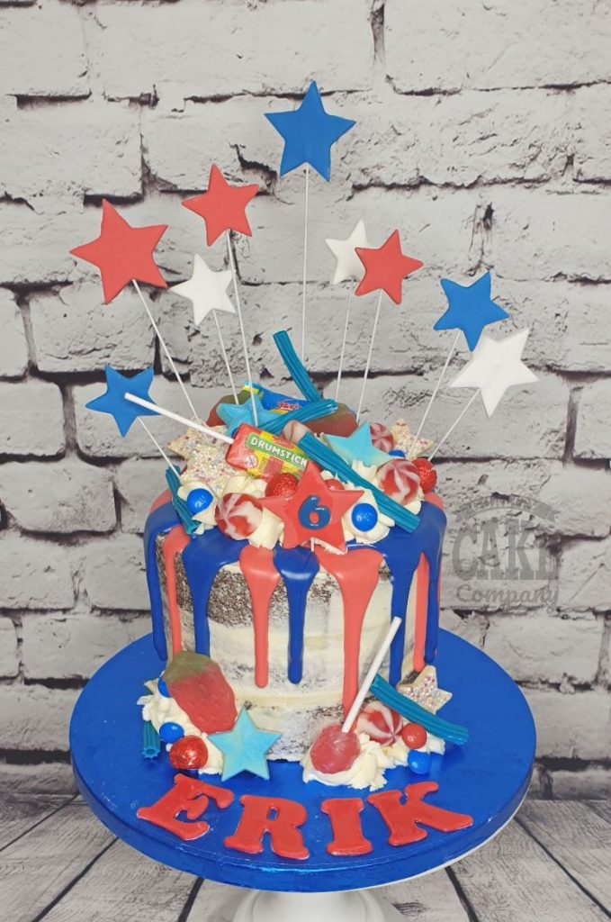 red white and blue drip cake - Tamworth