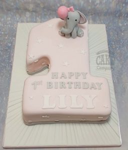 Number 1 shape cute elephant cake children's first birthday - Tamworth