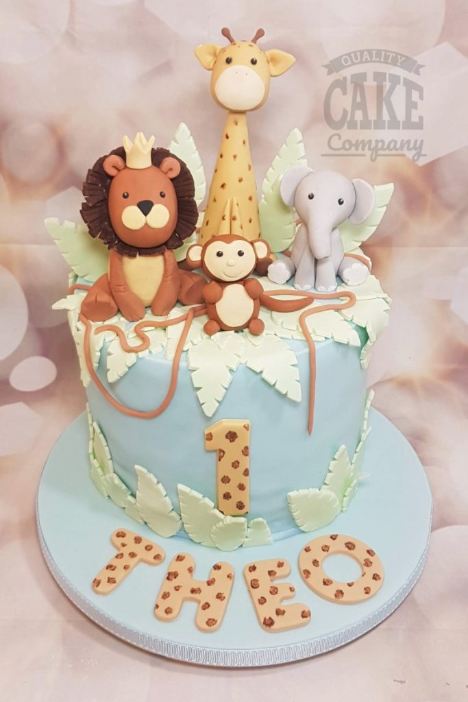 cute jungle animals safari theme first birthday cake - Tamworth