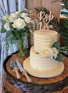 two-tier ribbed buttercream wedding cake - Tamworth