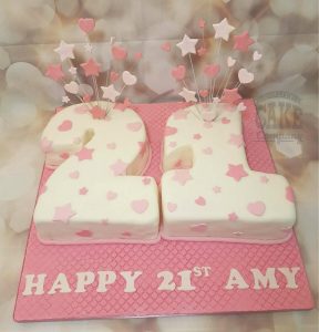 Number 21 pink and white starburst 21st birthday cake - Tamworth