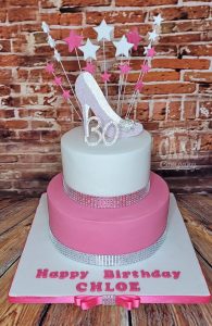 two-tier pink shoe theme cake bling - Tamworth