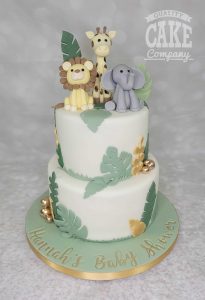 Two tier baby shower jungle animals cake - Tamworth