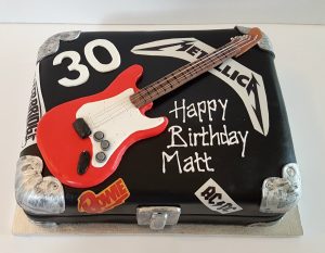 Guitar case rock band theme cake - Tamworth