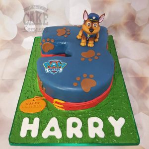 Number 3 shaped Paw Patrol theme cake with Chase model - tamworth