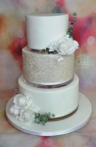 three-tier white glitter wedding cake - Tamworth