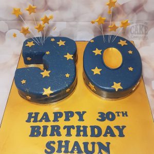 Number 30 navy and gold starburst birthday cake - tamworth