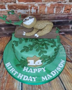 Cute sloth figure on branch 16th birthday cake - Tamworth