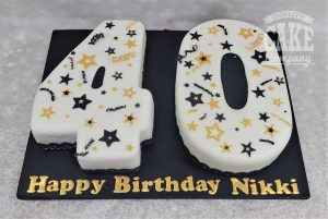 number 40 shaped cake black and gold 40th birthday cake- Tamworth