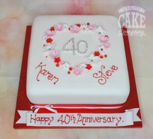 40th ruby wedding anniversary floral heart cake - tamworth
