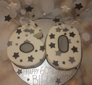 Number 60 shaped cakes stars theme 60th birthday - Tamworth