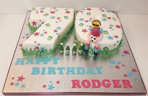 Number 70 shaped cake AVFC theme 70th birthday cake - Tamworth