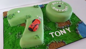 Number 70 shaped cake golf theme 70th birthday cake - Tamworth