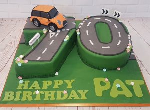 Number 70 shaped cake Mini car 70th birthday cake - Tamworth