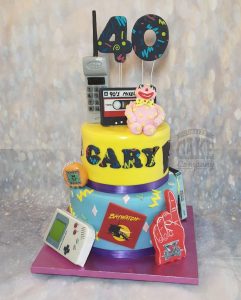 two-tier 90s theme 40th birthday cake - Tamworth