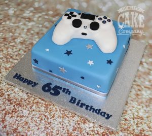 blue square Playstation controller birthday cake - tamworth