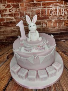 bunny blocks bunting pink first birthday cake - Tamworth