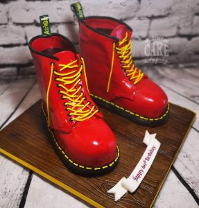 Dr Marten cherry red boots novelty cake - tamworth