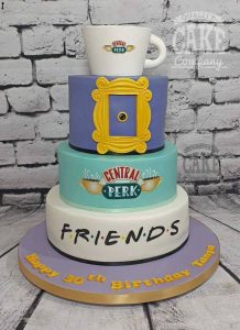 three tier FRIENDS theme birthday cake with cup - Tamworth