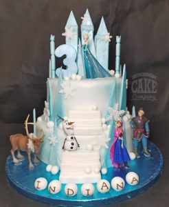 two tier frozen theme castle birthday cake - Tamworth