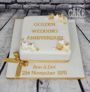 square golden wedding anniversary cake simple floral - Tamworth