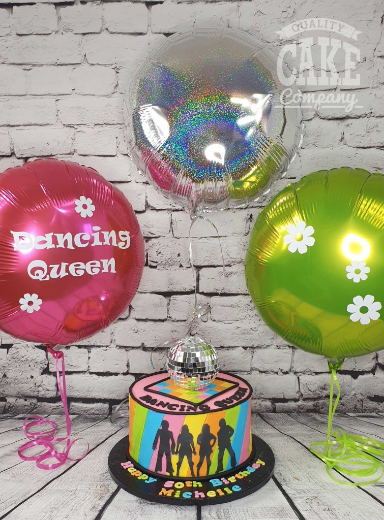 Abba theme birthday cake with matching balloons - Tamworth