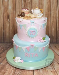 two tier pastel afternoon tea theme birthday cake - Tamworth