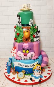 Four-tier alice in wonderland theme birthday cake - Tamworth