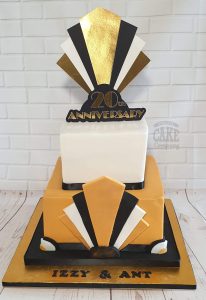 art deco two-tier black and gold anniversary cake - Tamworth