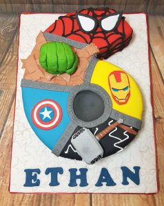 Superhero avengers age 6 number shaped birthday cake - Tamworth