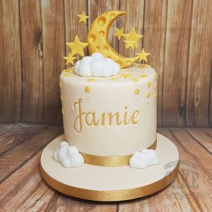 Ivory and gold moon and stars baby shower cake - Tamworth