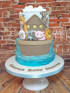 Two tier Noah's ark theme baby shower cake - Tamworth