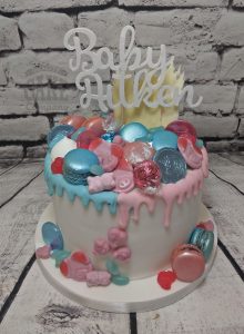 Baby shower pink and blue drip cake - Tamworth