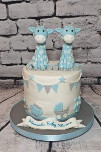 Two giraffes bunting baby shower cake - Tamworth