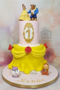 two tier beauty and beast inspired childs birthday cake - Tamworth