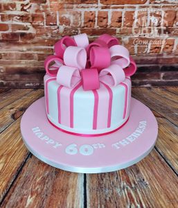 Pink and white large bow present birthday cake - tamworth