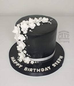 black and white floral birthday cake - Tamworth