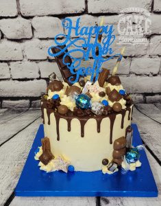 blue theme chocolate drip 70th birthday cake - tamworth