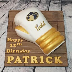 boxing glove white gold novelty birthday cake - tamworth