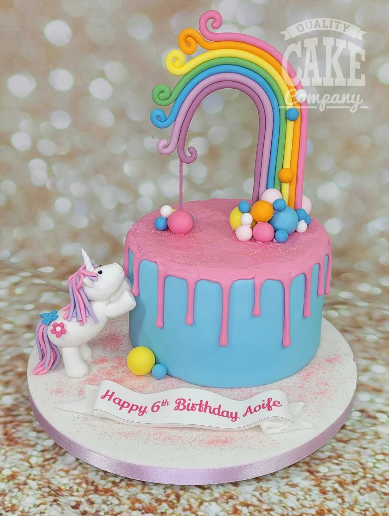 Bright rainbow with unicorn drip cake - Tamworth