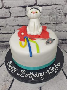 Cat figure playing with cat toy birthday cake - tamworth