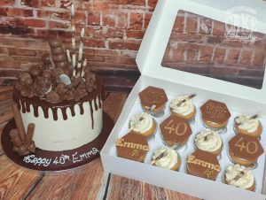 Chocolate drip cake and matching cupcakes - tamworth