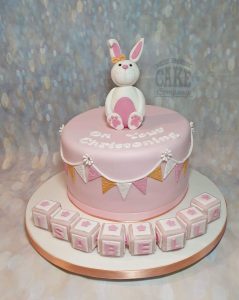 Cute bunny bunting blocks Christening cake - Tamworth