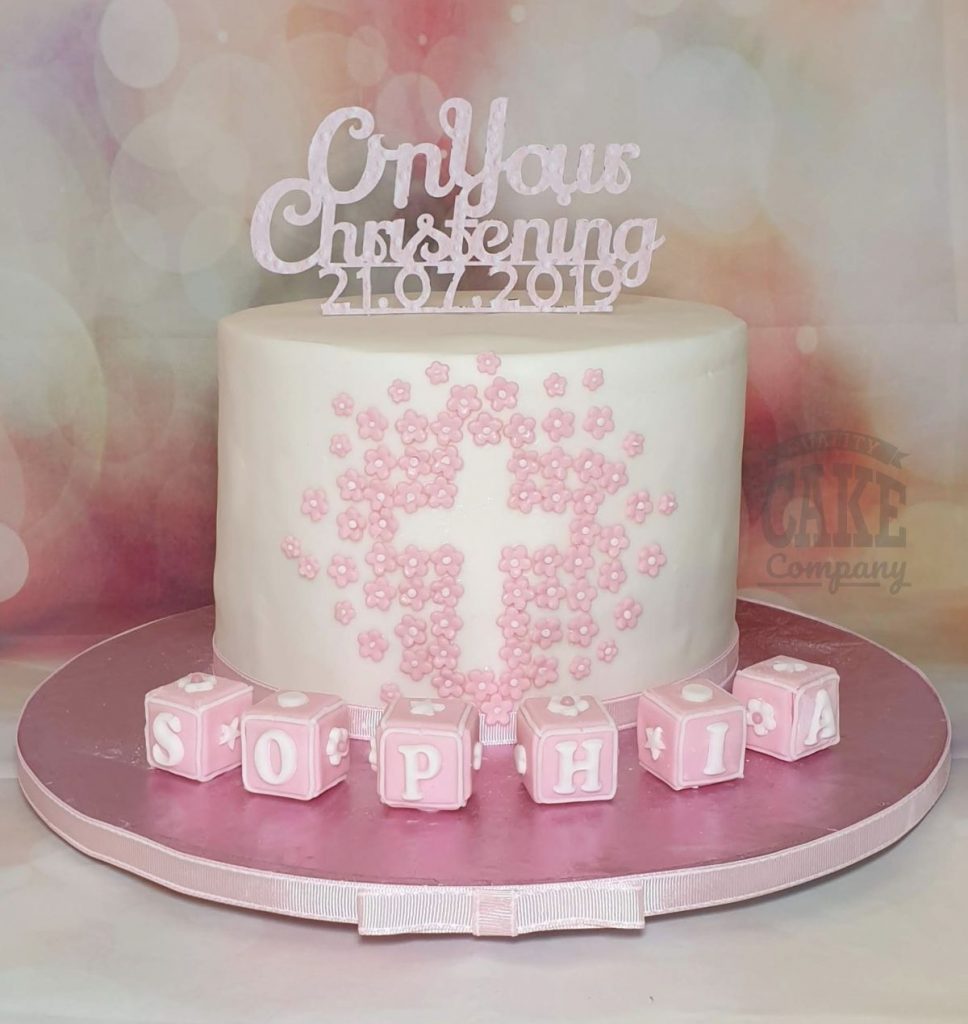 simple christening flower cross cake - Tamworth
