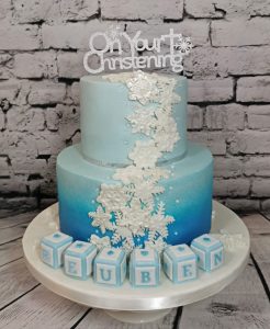 two tier winter theme christening cake - Tamworth
