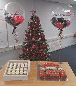 corporate christmas jumper cake cupcakes and bubble balloons event cakes - Tamworth west midlands