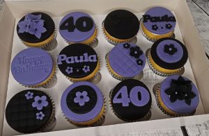 purple and black floral cupcakes - tamworth