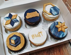 modern blue gold geometric cupcakes - Tamworth