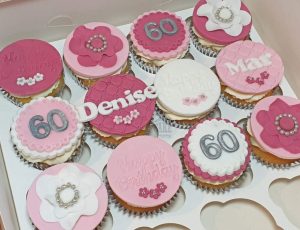 pink 60th birthday cupcakes - tamworth